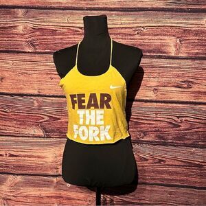 Arizona State Fear the Fork Womens Small Yellow Halter Shirt Top Blouse Tie Back